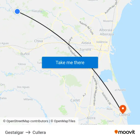 Gestalgar to Cullera map