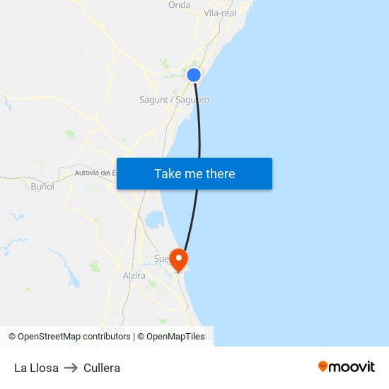 La Llosa to Cullera map