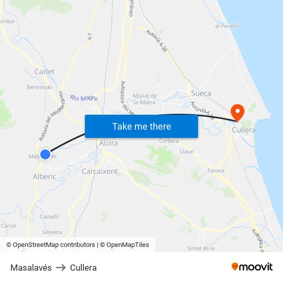 Masalavés to Cullera map