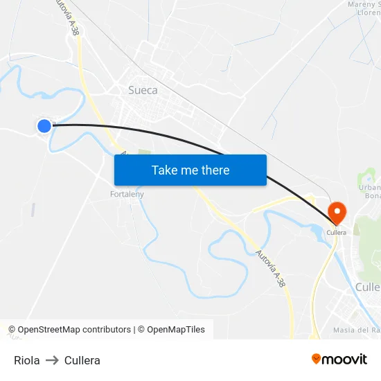 Riola to Cullera map