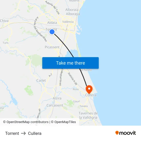 Torrent to Cullera map