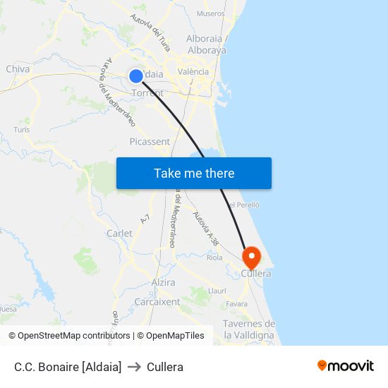 C.C. Bonaire [Aldaia] to Cullera map