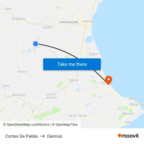 Cortes De Pallás to Daimús map