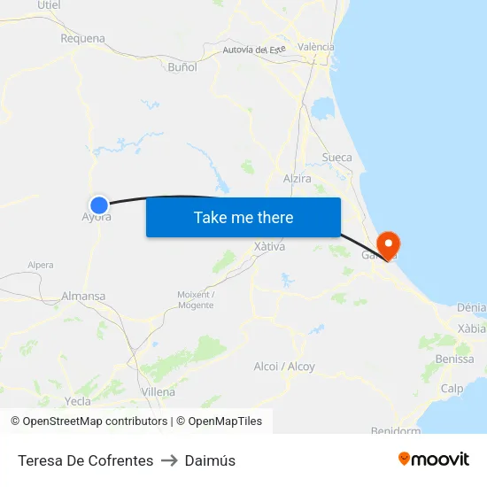 Teresa De Cofrentes to Daimús map