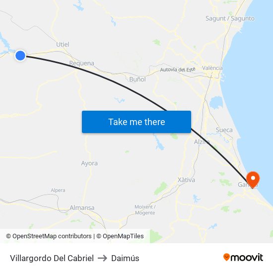 Villargordo Del Cabriel to Daimús map