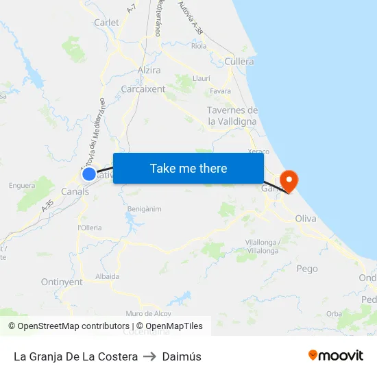 La Granja De La Costera to Daimús map