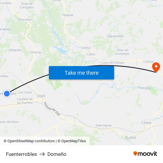 Fuenterrobles to Domeño map