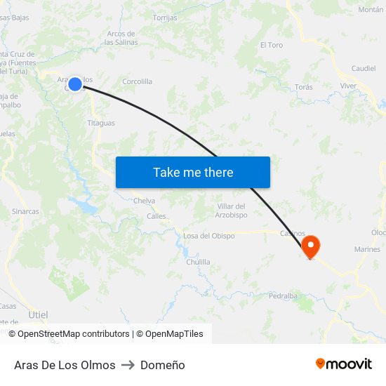 Aras De Los Olmos to Domeño map