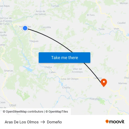 Aras De Los Olmos to Domeño map