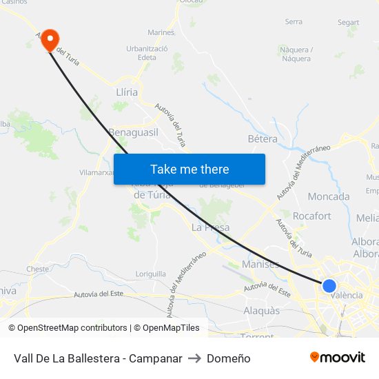 Vall De La Ballestera - Campanar to Domeño map