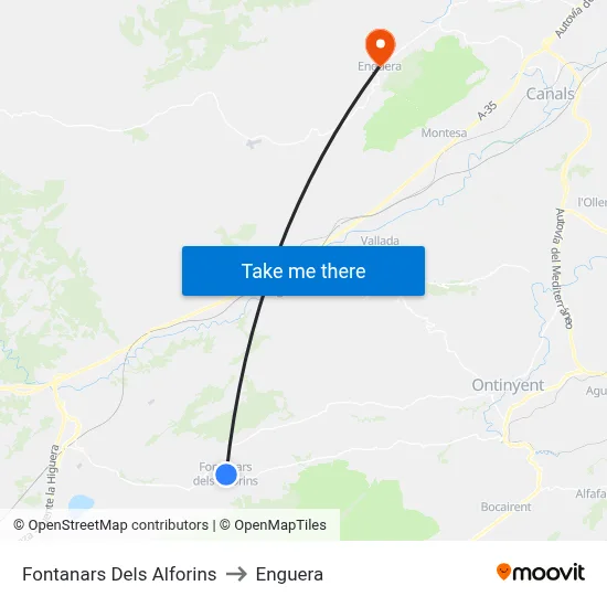 Fontanars Dels Alforins to Enguera map