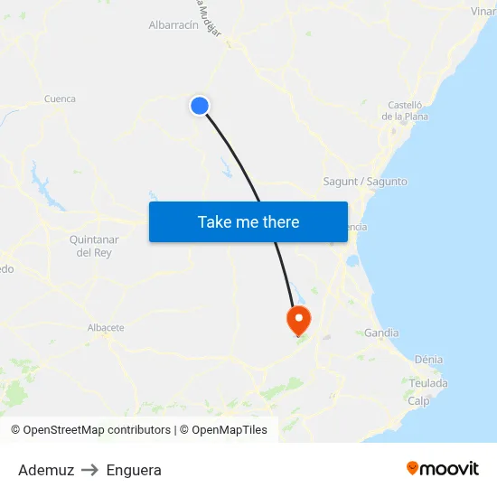 Ademuz to Enguera map