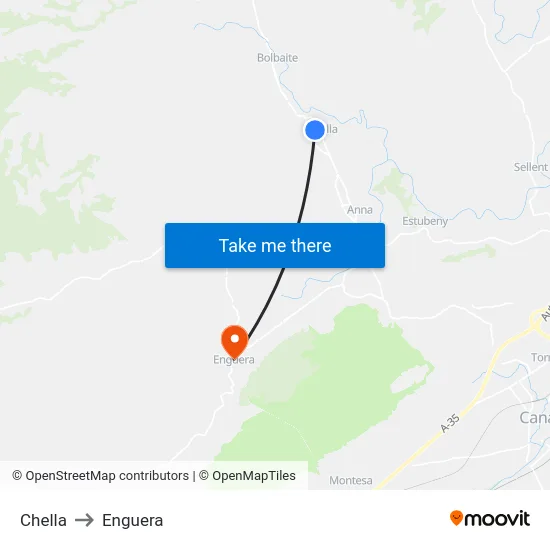 Chella to Enguera map