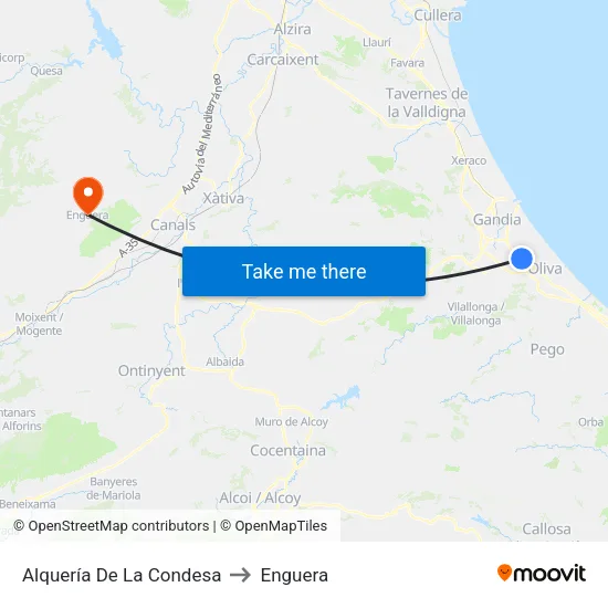 Alquería De La Condesa to Enguera map