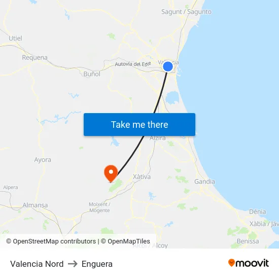 Valencia Nord to Enguera map