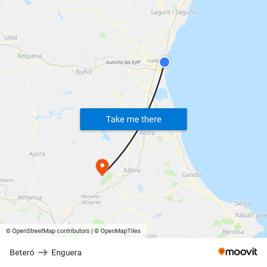 Beteró to Enguera map
