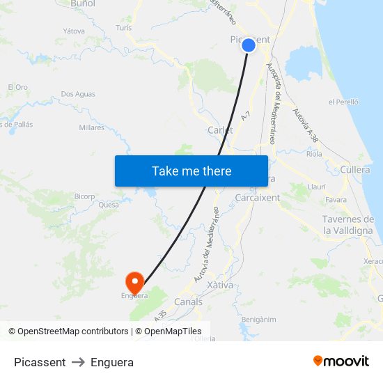 Picassent to Enguera map
