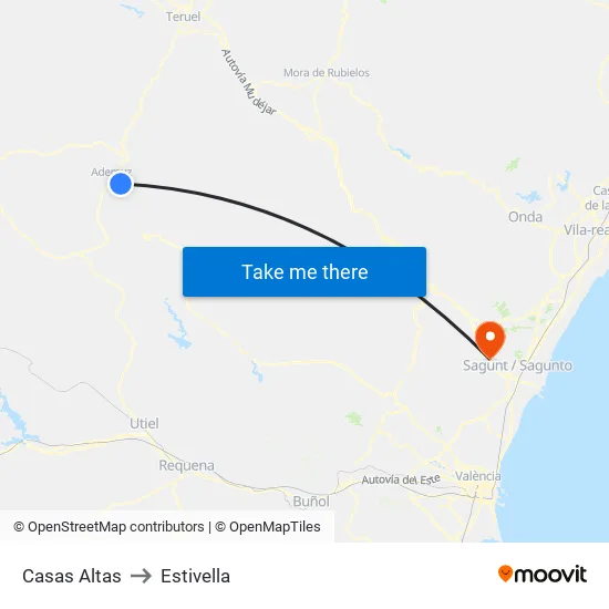 Casas Altas to Estivella map