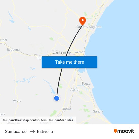 Sumacàrcer to Estivella map