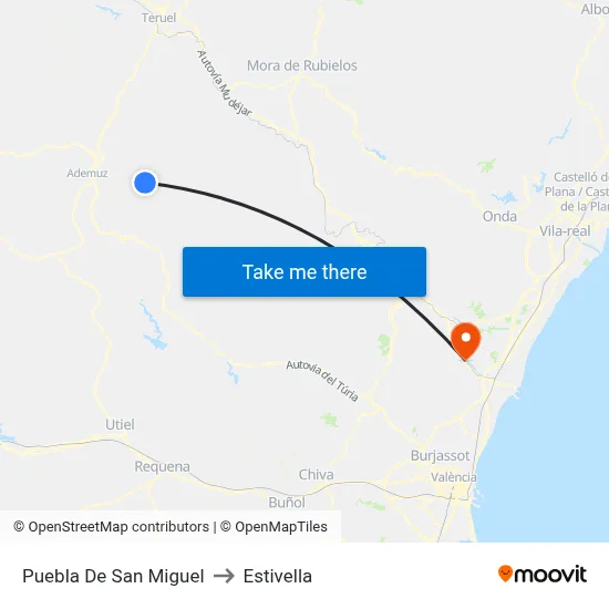 Puebla De San Miguel to Estivella map
