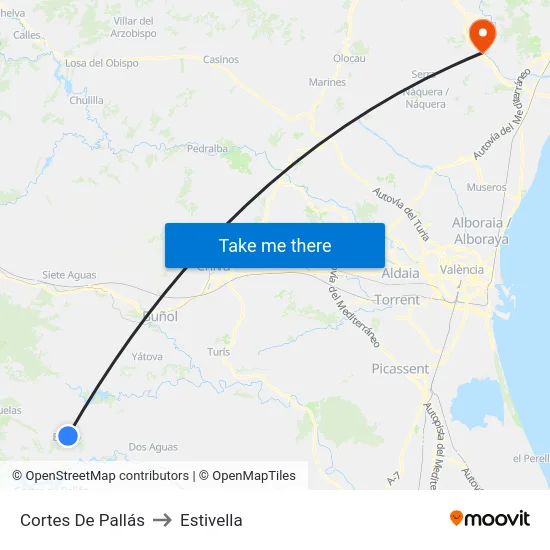 Cortes De Pallás to Estivella map