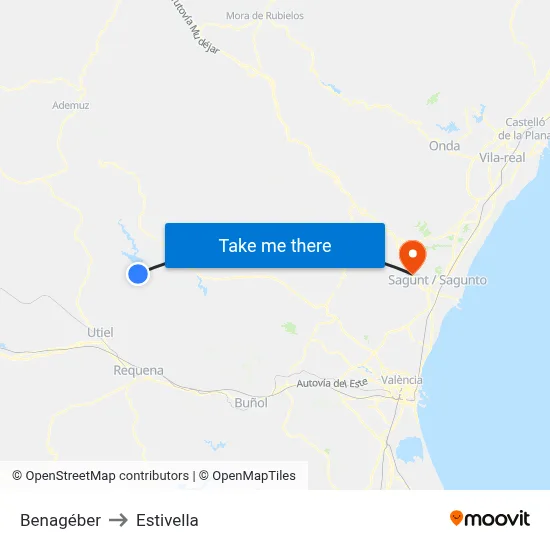Benagéber to Estivella map