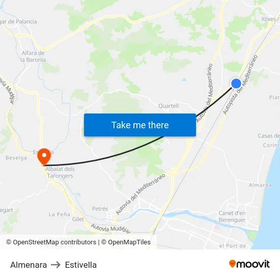 Almenara to Estivella map