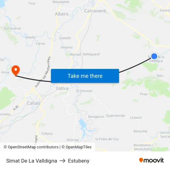 Simat De La Valldigna to Estubeny map