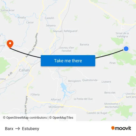 Barx to Estubeny map