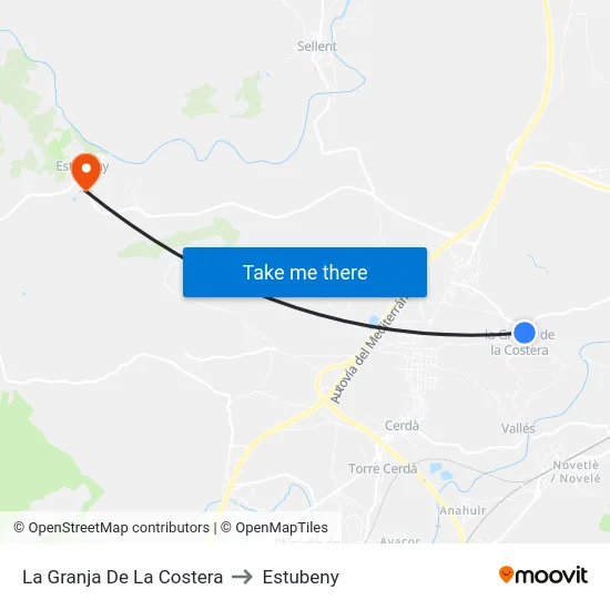 La Granja De La Costera to Estubeny map