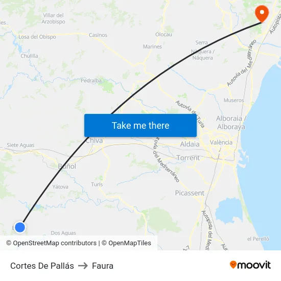 Cortes De Pallás to Faura map