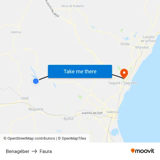 Benagéber to Faura map