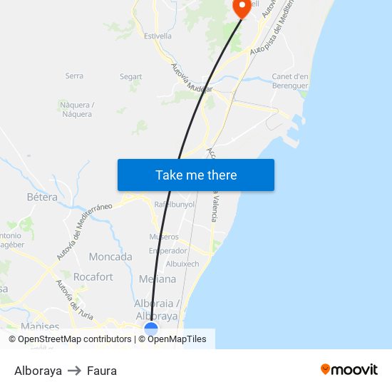 Alboraya to Faura map