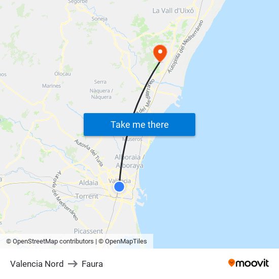 Valencia Nord to Faura map