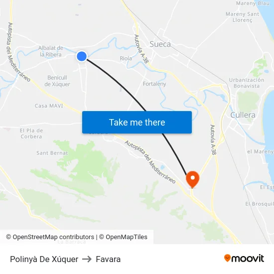 Polinyà De Xúquer to Favara map