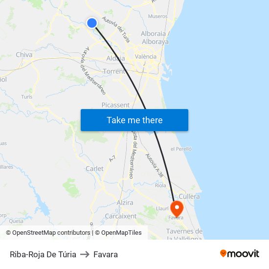 Riba-Roja De Túria to Favara map