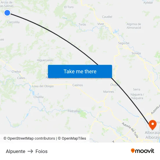 Alpuente to Foios map