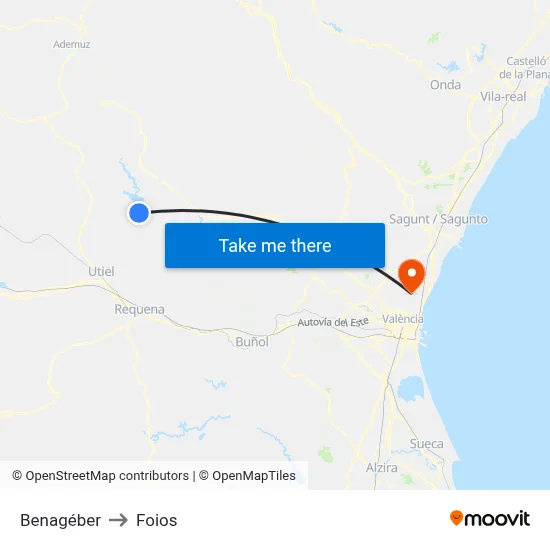 Benagéber to Foios map