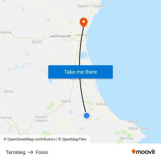 Terrateig to Foios map