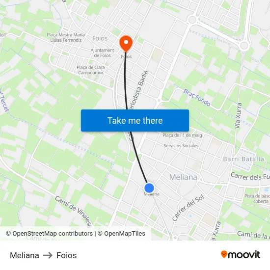 Meliana to Foios map