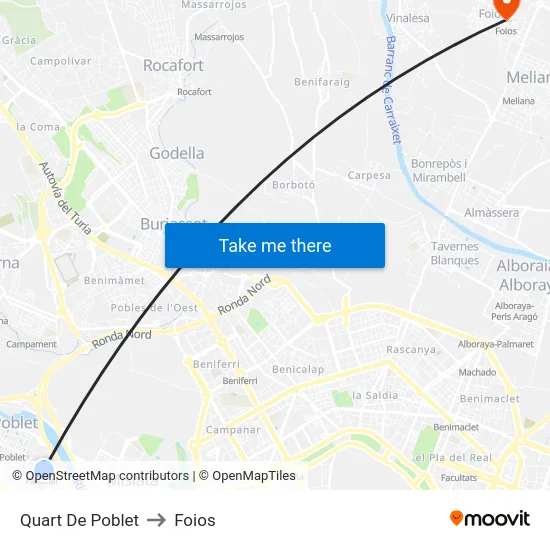 Quart De Poblet to Foios map