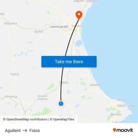 Agullent to Foios map