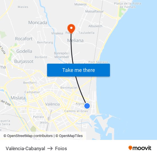 València-Cabanyal to Foios map