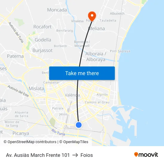 Av. Ausiàs March Frente 101 to Foios map