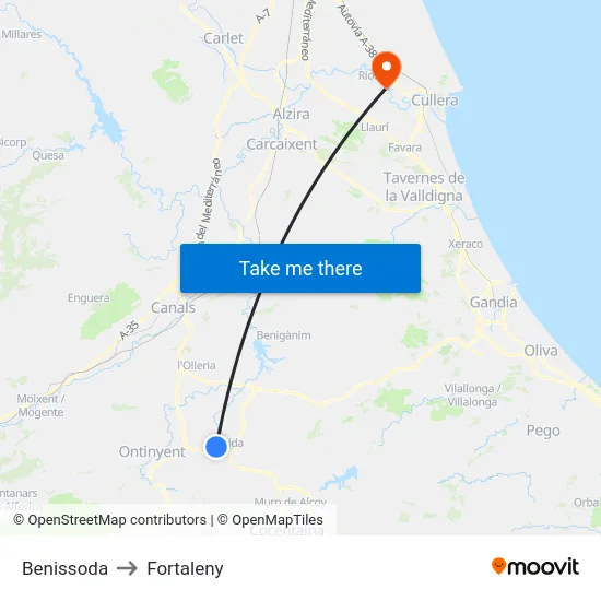 Benissoda to Fortaleny map