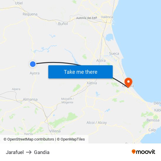 Jarafuel to Gandia map