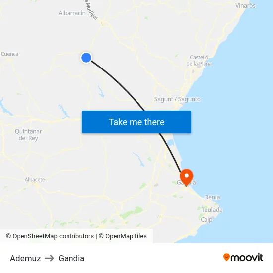 Ademuz to Gandia map