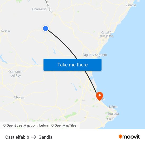 Castielfabib to Gandia map
