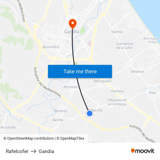 Rafelcofer to Gandia map