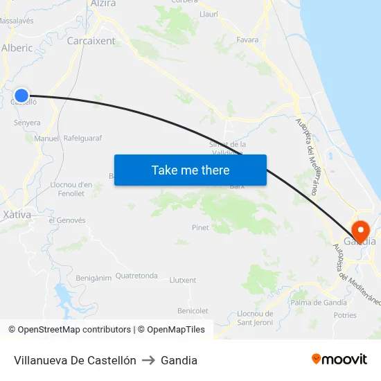 Villanueva De Castellón to Gandia map